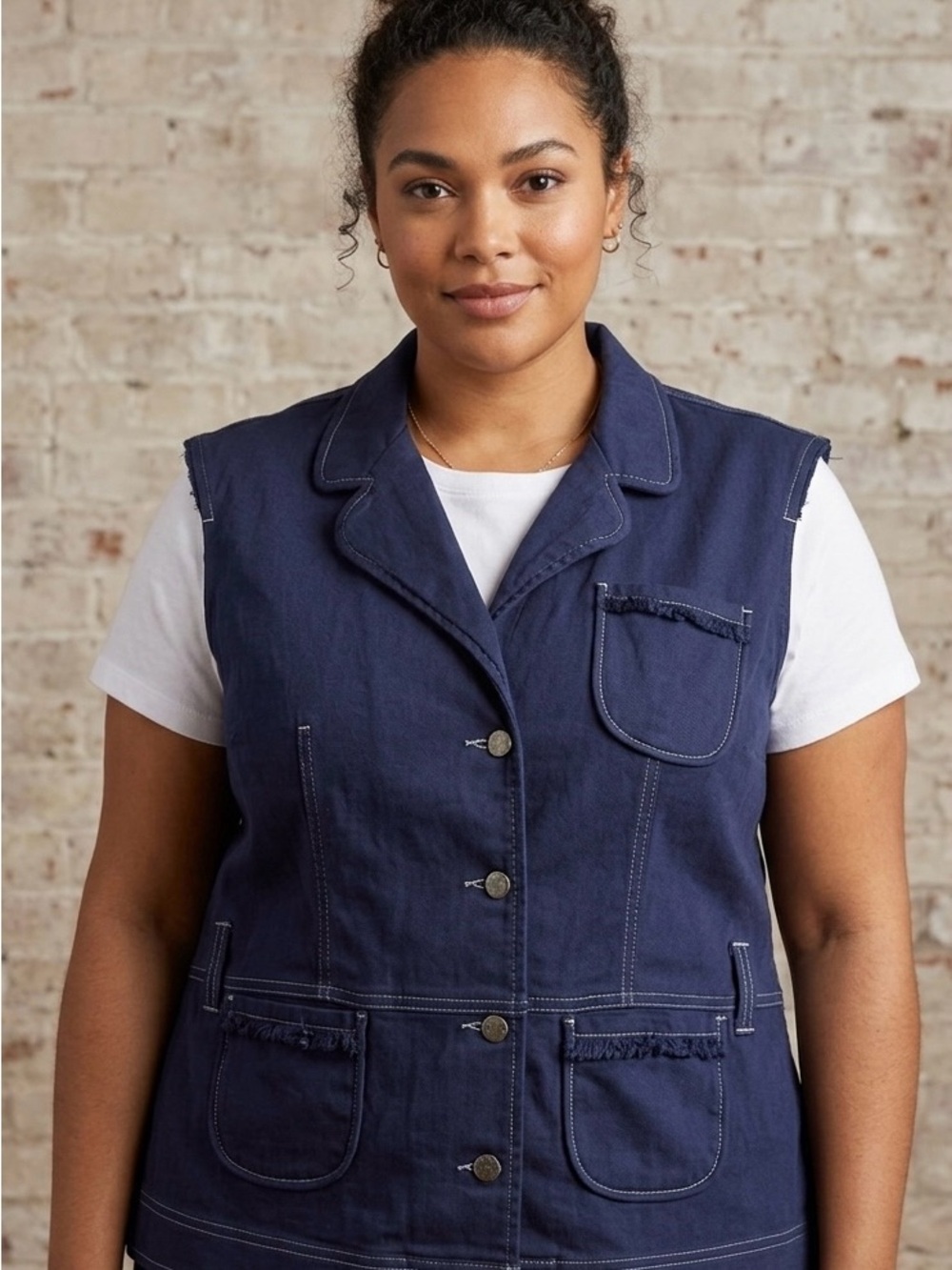Comfort Denim Navy Blue Cotton Utility Vest | NWT 2X